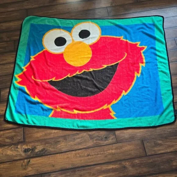 VTG 1990s BIG ELMO FACE BLANKET OWEN THROW KIDS SESAME Street 60x48 - Picture 2 of 2